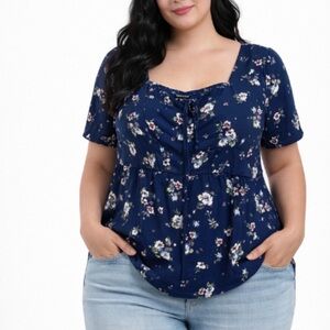 Torrid Navy Floral Blouse